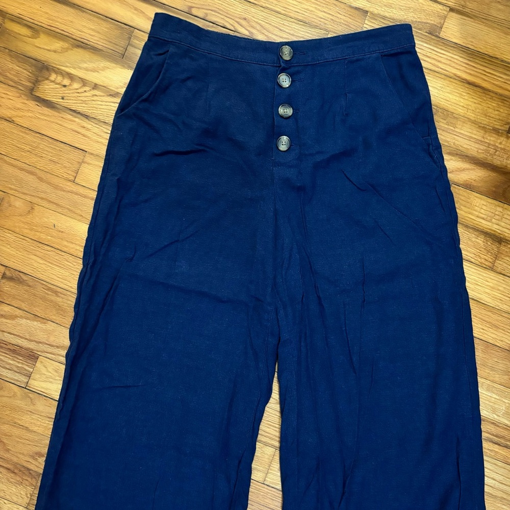a.n.a. Wide-Leg Button Front Navy Flowy Pants